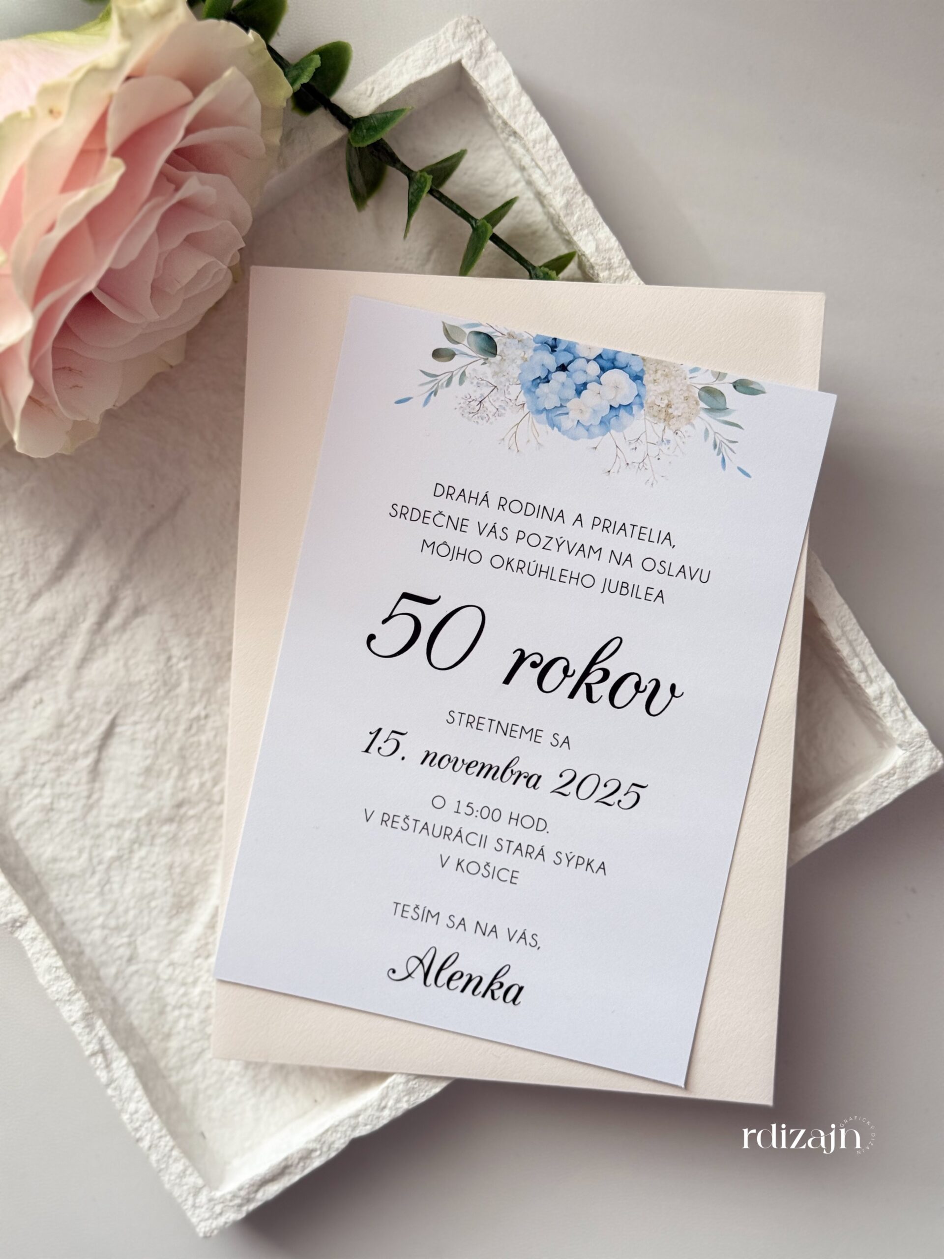 narodeninove-pozvanky-hortenzie-50tka narodeninové pozvánky pre ženu, pozvánka na narodeninovú oslavu