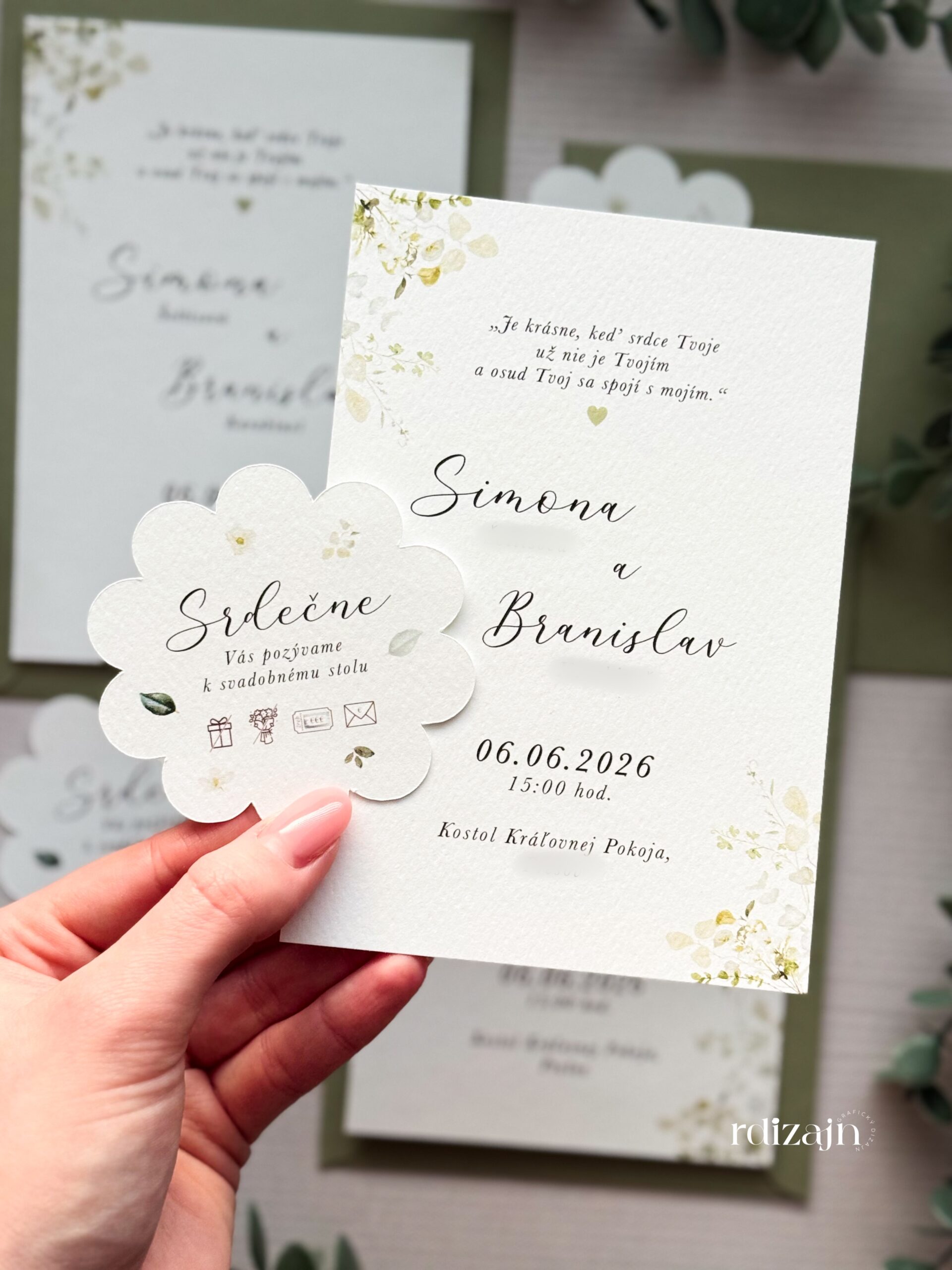 Svadobné oznámenia so zeleňou - kvetinkové pozvánky